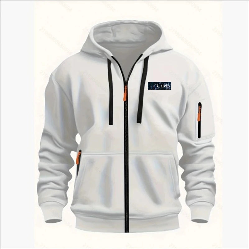 Men's Sweatshirts with Zipper Pockets Thin Solid Color Half Tracksuit Casual Outdoor Hooded Tracksuit Long Sleeves Jacket Coats