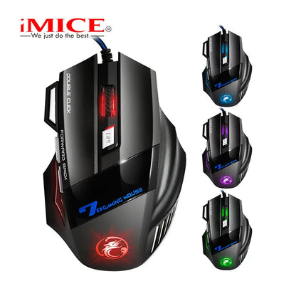 IMICE X7 Optische Gaming-Maus – einstellbare DPI, ergonomisches Anti-Rutsch-Design, farbenfrohe Beleuchtung, geeignet für Desktop-Computer und Laptop