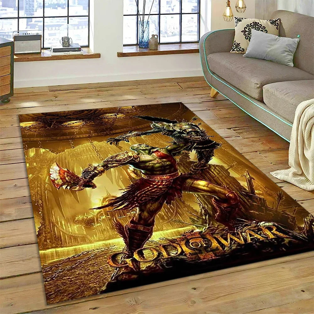God of War Games Kratos Cartoon 3D Rug Carpet for Living Room Bedroom Home Decor,Floor Mat Non-slip Decoration for Sofa Doormat