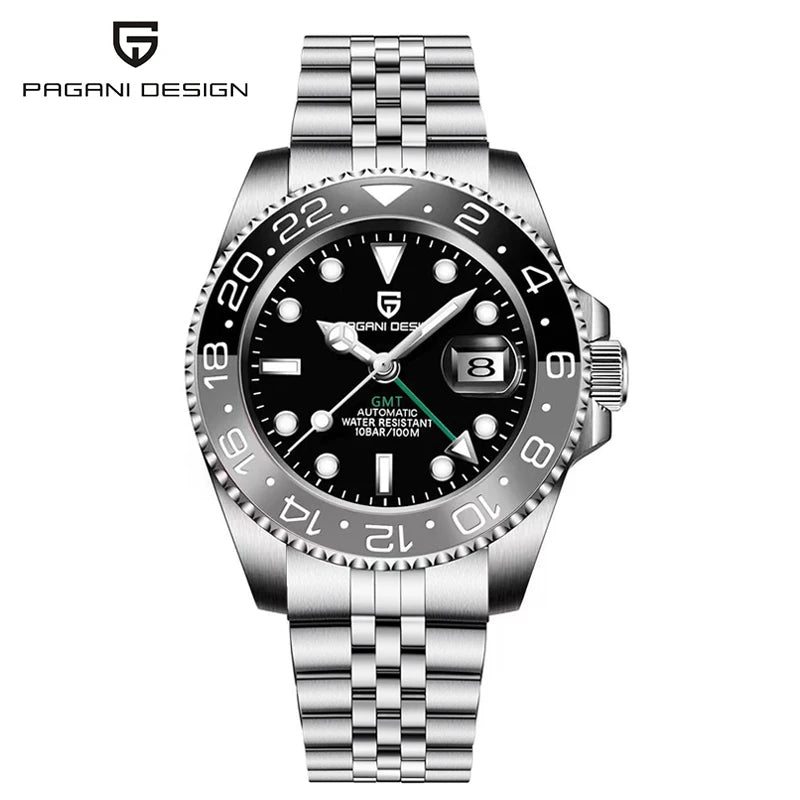 Relógio PAGANI DESIGN 40MM GMT para Homem, Luxo, Safira AR, Mecânico, Luneta em Cerâmica, Automático, 100M à Prova de Água, Relógio para Oferta