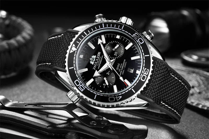 PAULAREIS P Reloj mecánico automático de lujo para hombre, cuerda automática, correa de caucho, resistente al agua, luminoso, con fecha, reloj de moda para hombre