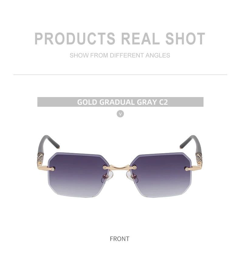Square Rimless Punk Sunglasses Men 2026 Luxury Brand  Polygon Frameless Sun Glasses For Male Steampunk Driving Eyewear Shades