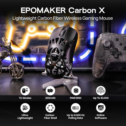 EPOMAKER Carbon X Gaming Mouse – 30,000 DPI PAW3950 Tri-Mode Wireless Mouse