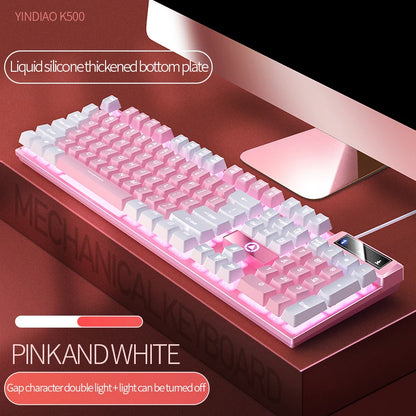 K500 Pink Keyboard – gemischte Farben, weiße und pinke Tastenkappen, 104 Tasten, kabelgebundene Gaming-Tastatur für Laptop und PC
