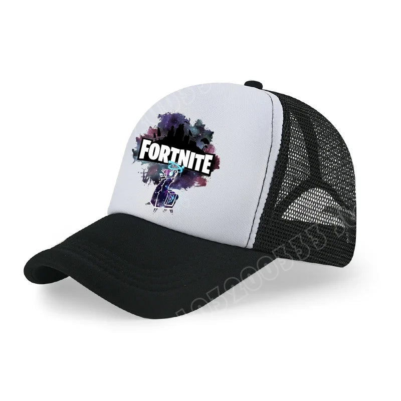 Gorra de béisbol Fortnite con estampado de juego estilo cartoon para niños, gorra de malla transpirable de verano, visera ajustable, regalo de cumpleaños para niños