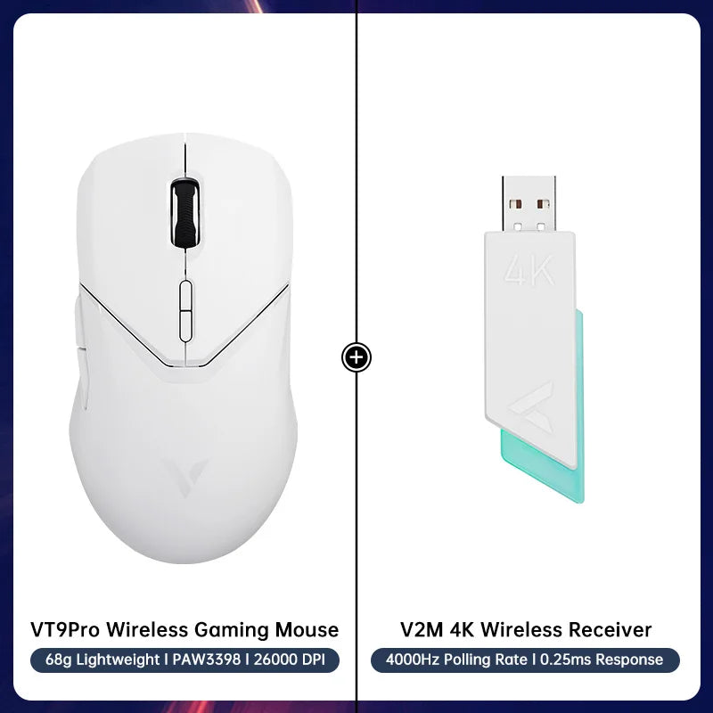 Mouse da gaming wireless Rapoo VT9PRO PAW3398 68g cablato programmabile ergonomico 26000DPI Type C ricaricabile accessorio per PC gamer