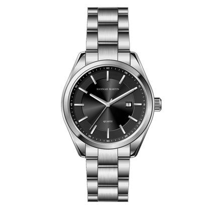 Kvarčna ura HANNAH MARTIN, 40 mm, za moške, črna zapestnica iz nerjavečega jekla, vodotesna do 3 barov, športno-eleganten stil