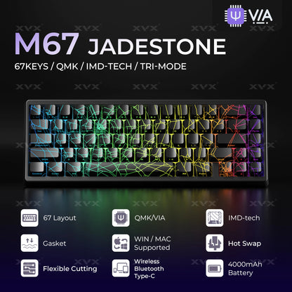 Tastiera XVX Spider Web M67 JadeStone con keycap IMD-Tech, connessione tri-mode, retroilluminazione RGB personalizzata, formato 60%