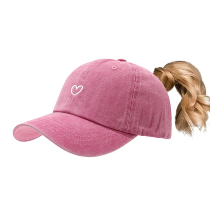 Ponytail Hats for Women - Distressed Hat with Ponytail Hole for Women Baseball Cap