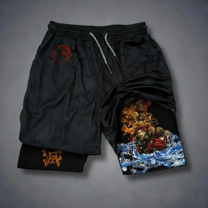 Anime Demon Slayer Gym Shorts Men Quick Dry Pants Double-layer 2-in-1 Shorts Y2K Sportswear Summer 2026 Breathable Streetwear