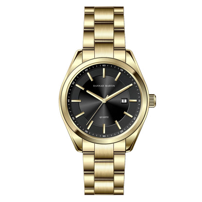 Kvarčna ura HANNAH MARTIN, 40 mm, za moške, črna zapestnica iz nerjavečega jekla, vodotesna do 3 barov, športno-eleganten stil