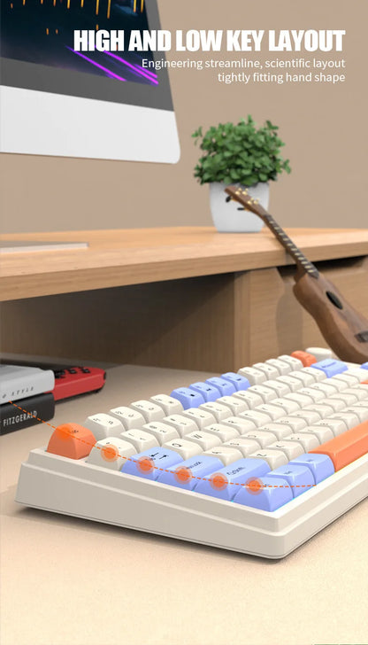 Teclado Gaming K81 com 81 Teclas, Layout 80%, Espanhol, Russo, Coreano e Árabe, USB com Fio, Luz RGB, Botão de Volume, Ergonómico