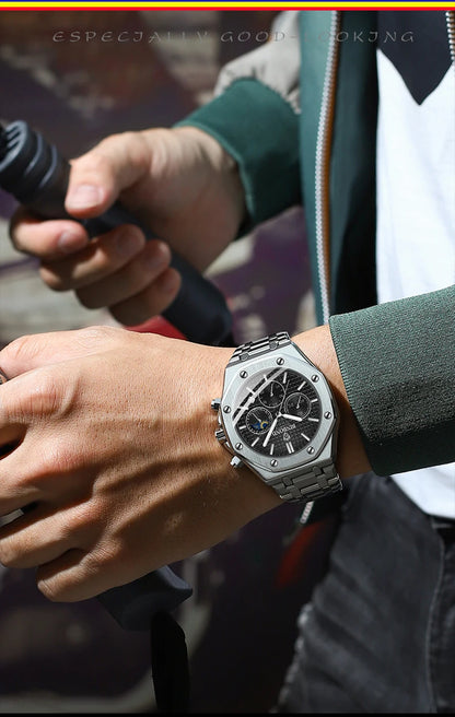 BINBONG B0161 Top Brand Man Business Quartz Watch Chronograph Wristwatch Stainless Steel Strap 30M Waterproof Luxury Men Watch