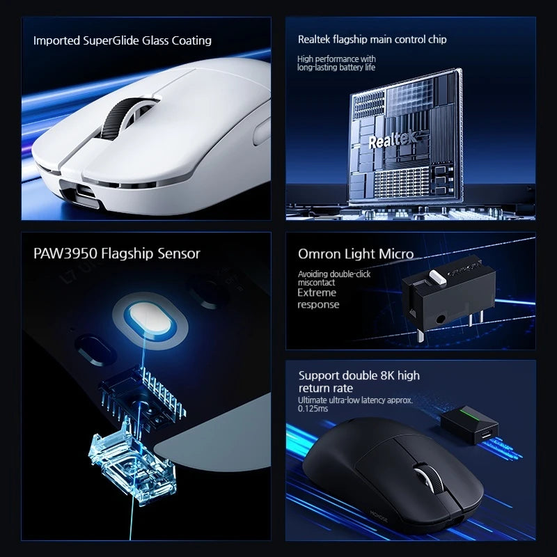 MCHOSE L7 Ultra+ mittelgroße/große Hand-Gaming-Maus E-Sports Paw3950 kabellos, drei Modi, leicht, Office-Dual-Drive-Computermaus