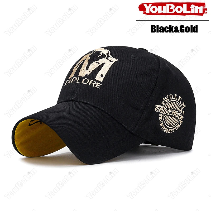 M letter Wolf Totem Embroidery Cotton Adjustable Baseball Cap Sun Hat Trucker Caps Dad Hats
