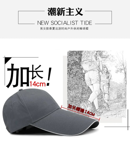 Peaked Hat Spring Summer 14cm Long Brim Sunscreen Fishing  Men Women Street Sunshade Outdoor Adjustable Cotton Golf Cap Trucker