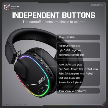 ONIKUMA GT808 Wireless Gaming Headset with 45dB Active Noise Cancelling, Hi-Res Audio, 2.4GHz, Bluetooth 5.3, Wired, 60H Battery for PC, PS5 & Switch