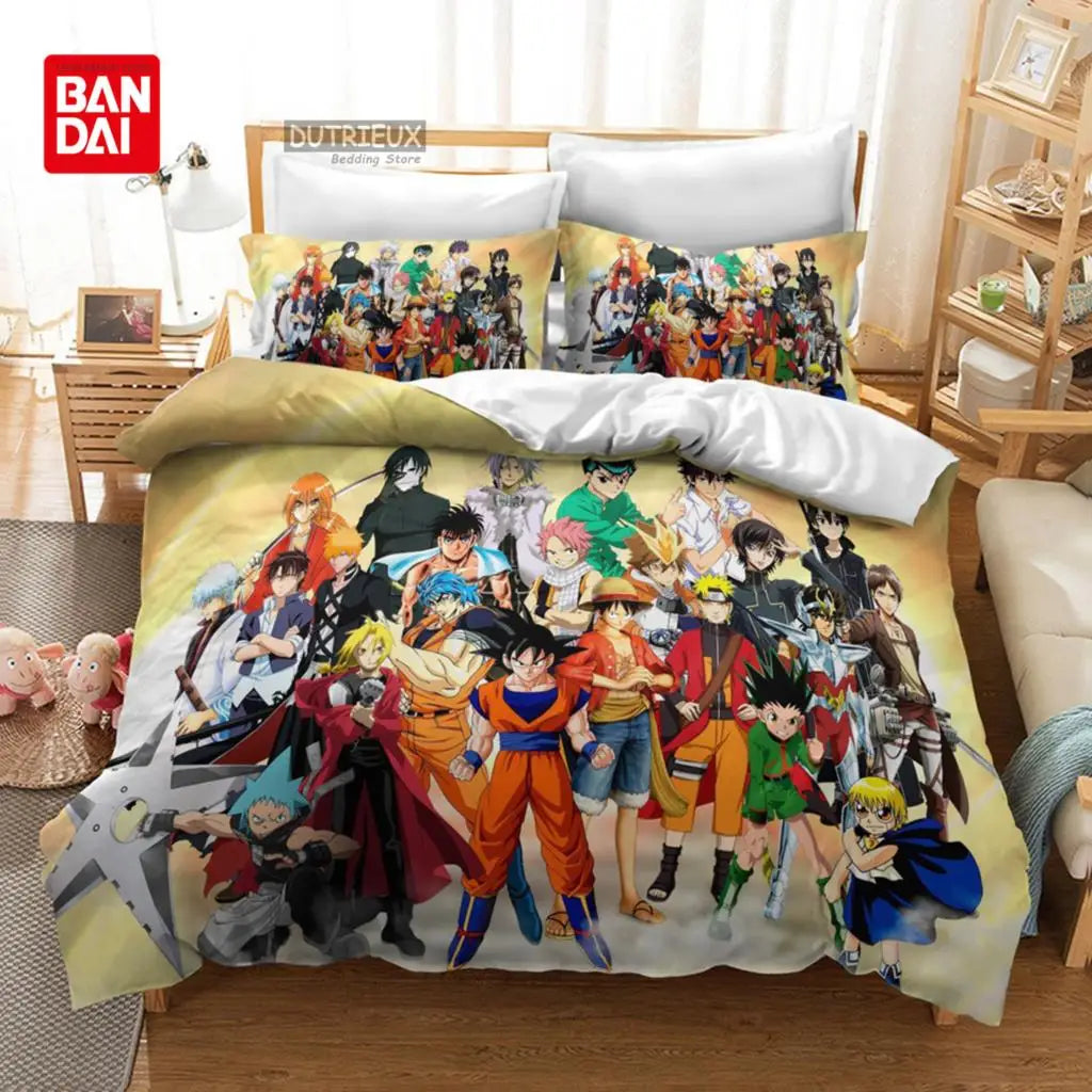 Bandai Animie Dragon Ball Bedding Set Goku Duvet Cover Quilt Cover Queen King Bedroom Home Textile Children Kids Boys Adult Gift