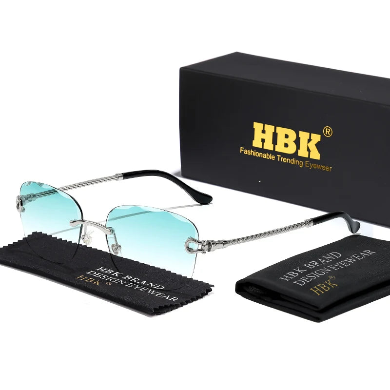 HBK Frameless Metal Sunglasses Men Wave Cutting Sun Glasses for Women Travel Shopping Shades Eyeglass UV400 Summer Style