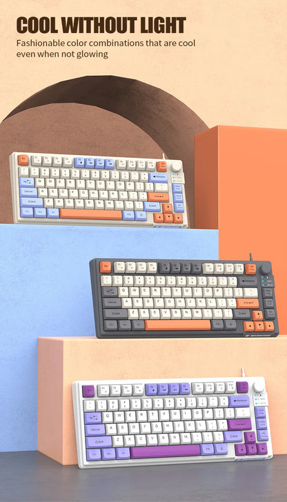 Teclado Gaming K81 com 81 Teclas, Layout 80%, Espanhol, Russo, Coreano e Árabe, USB com Fio, Luz RGB, Botão de Volume, Ergonómico