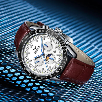 Relógio mecânico para homem ONOLA – Relógio automático de luxo com um estilo descontraído, com bracelete em pele e mostrador perfurado