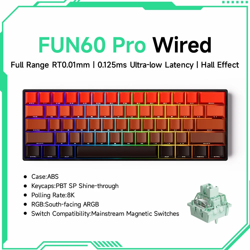 MONSGEEK FUN60 PRO&MAX HE Mechanische Tastatur mit Magnetschaltern, 60% kabellose Gaming-Tastatur, Rapid Trigger, 8K ARGB, Custom-Tastatur