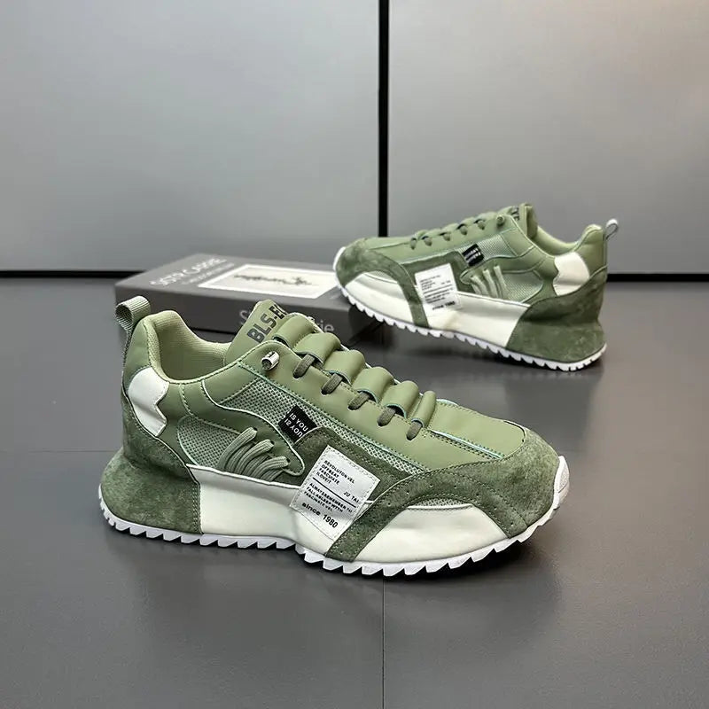 Men's Casual Sports Four Seasons Moccasins Trendy Designer Personality Lace-Up Leather Sneakers Comfortable Breathable