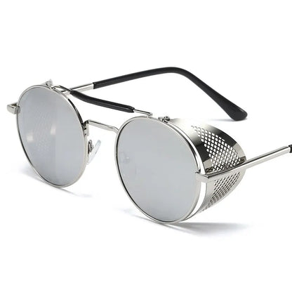 2023 Steampunk Side Wind Proof Mesh Flip Round Metal Sunglasses