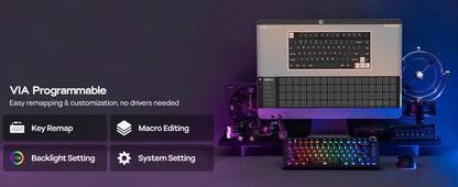 Teclado Mecânico EPOMAKER x AULA F75 Ultra VIA Programável 75% ANSI US QWERTY com Gasket, com Fios/Bluetooth/2.4Ghz Sem Fios
