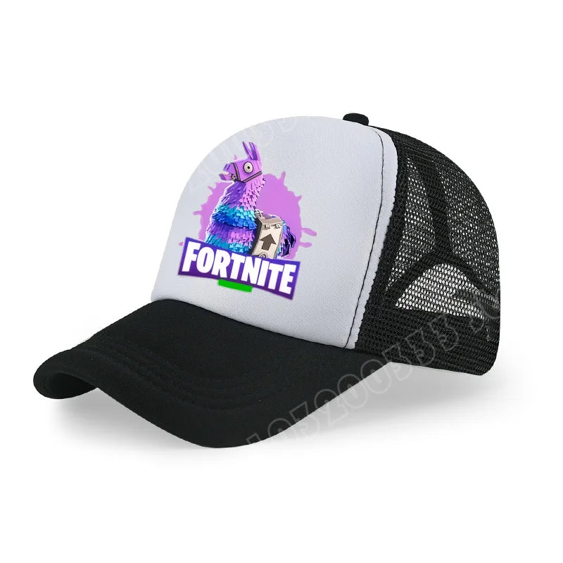 Gorra de béisbol Fortnite con estampado de juego estilo cartoon para niños, gorra de malla transpirable de verano, visera ajustable, regalo de cumpleaños para niños