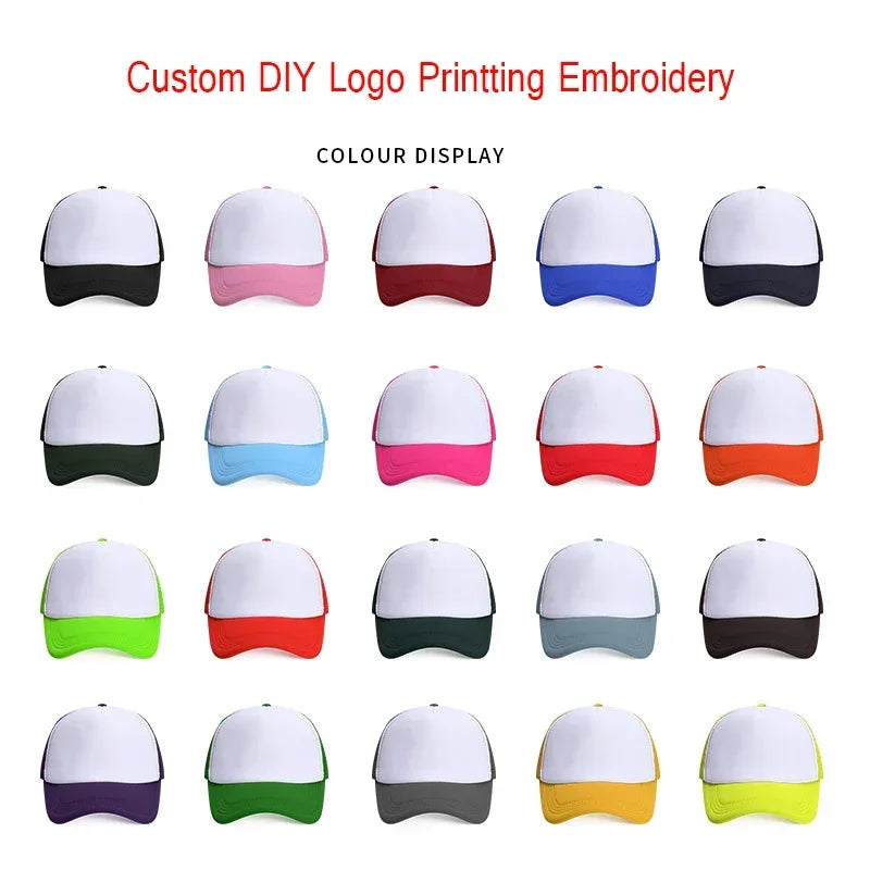 Custom Hat with Logo Printing Polyester Mesh Trucker Hat Adjustable Dad DIY Logo Baseball Cap for Men Women