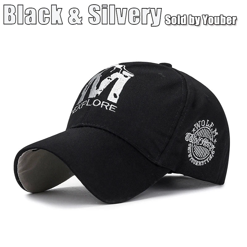 M letter Wolf Totem Embroidery Cotton Adjustable Baseball Cap Sun Hat Trucker Caps Dad Hats
