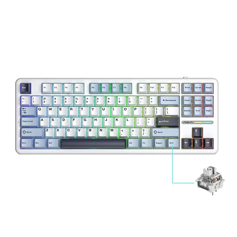 Tastiera meccanica AULA F87 Pro 2.4g/USB/Bluetooth Tri-Mode wireless, 87 tasti, RGB, PBT, gasket, silenziamento a 5 strati, full key, senza impatto