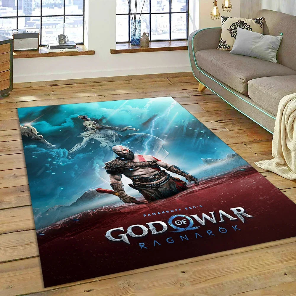 God of War Games Kratos Cartoon 3D Rug Carpet for Living Room Bedroom Home Decor,Floor Mat Non-slip Decoration for Sofa Doormat
