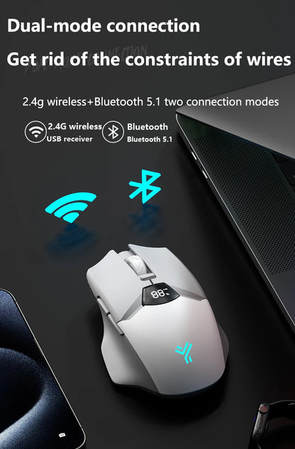 Rato Gaming Sem Fios Warvank SX01 com Ecrã Inteligente, Ajuste DPI de 6 Velocidades, Bateria Recarregável de 600mAh e Bluetooth Silencioso para Escritório