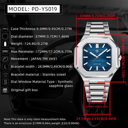 PAGANI DESIGN Neue V2 Herren-Quarzuhr mit quadratischem Gehäuse – Top-Luxusmarke, sportlich, wasserdicht, Saphirglas, Edelstahl