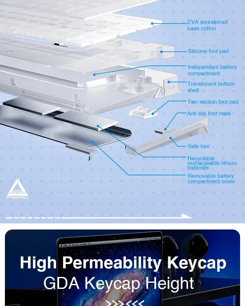 AULA F98PRO Wireless Mechanical Keyboard Transparent Keycaps RGB Backlit Custom 2.4G Hot Swappable Gaming Keyboard With Screen