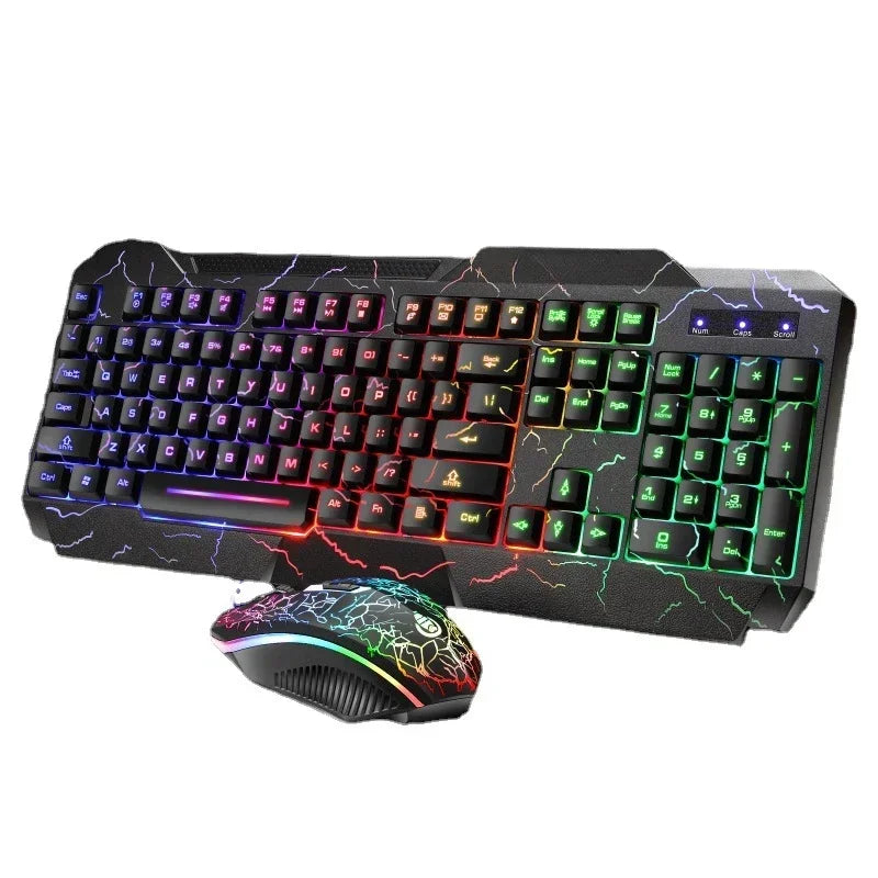 Combo tastiera e mouse da gaming cablati per computer desktop, tastiera retroilluminata LED effetto meccanico