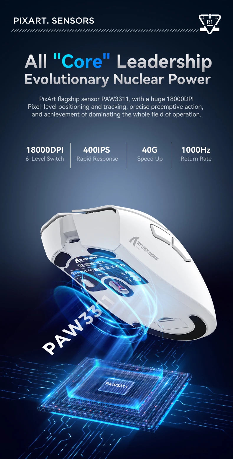 Attack Shark R1/X11 Tri-Mode kabellose Gaming-Maus 18K DPI PAW3311 Bluetooth/2.4GHz/kabelgebunden leicht programmierbar für PC/Laptop