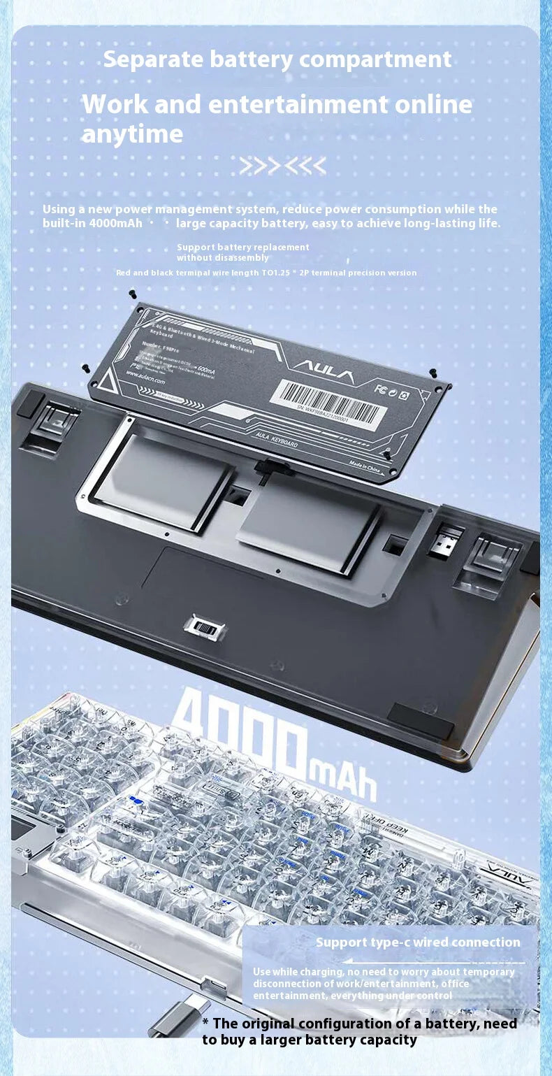 AULA F98PRO Wireless Mechanical Keyboard Transparent Keycaps RGB Backlit Custom 2.4G Hot Swappable Gaming Keyboard With Screen