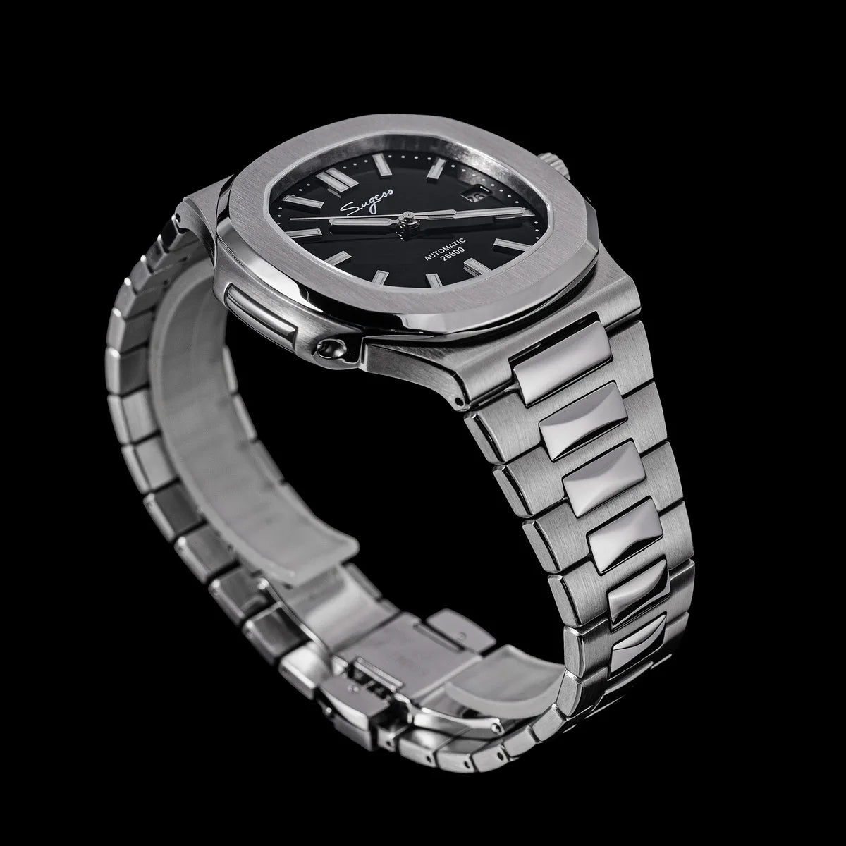 Sugess Herrenuhr, automatische mechanische Armbanduhr, Miyota 9015 Uhrwerk, MOP-Zifferblatt, Leuchtfunktion, wasserdicht bis 5bar, Luxus-Armband S466