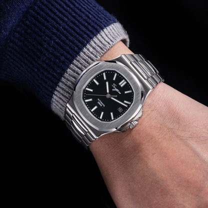 Sugess Herrenuhr, automatische mechanische Armbanduhr, Miyota 9015 Uhrwerk, MOP-Zifferblatt, Leuchtfunktion, wasserdicht bis 5bar, Luxus-Armband S466