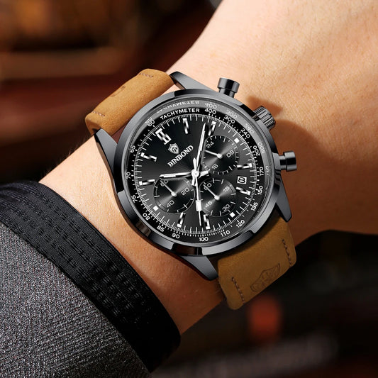 Reloj cronógrafo BINBOND de cuarzo, robusto y preciso, para hombre, de lujo, con fecha automática, luminiscente y resistente al agua, de estilo informal.
