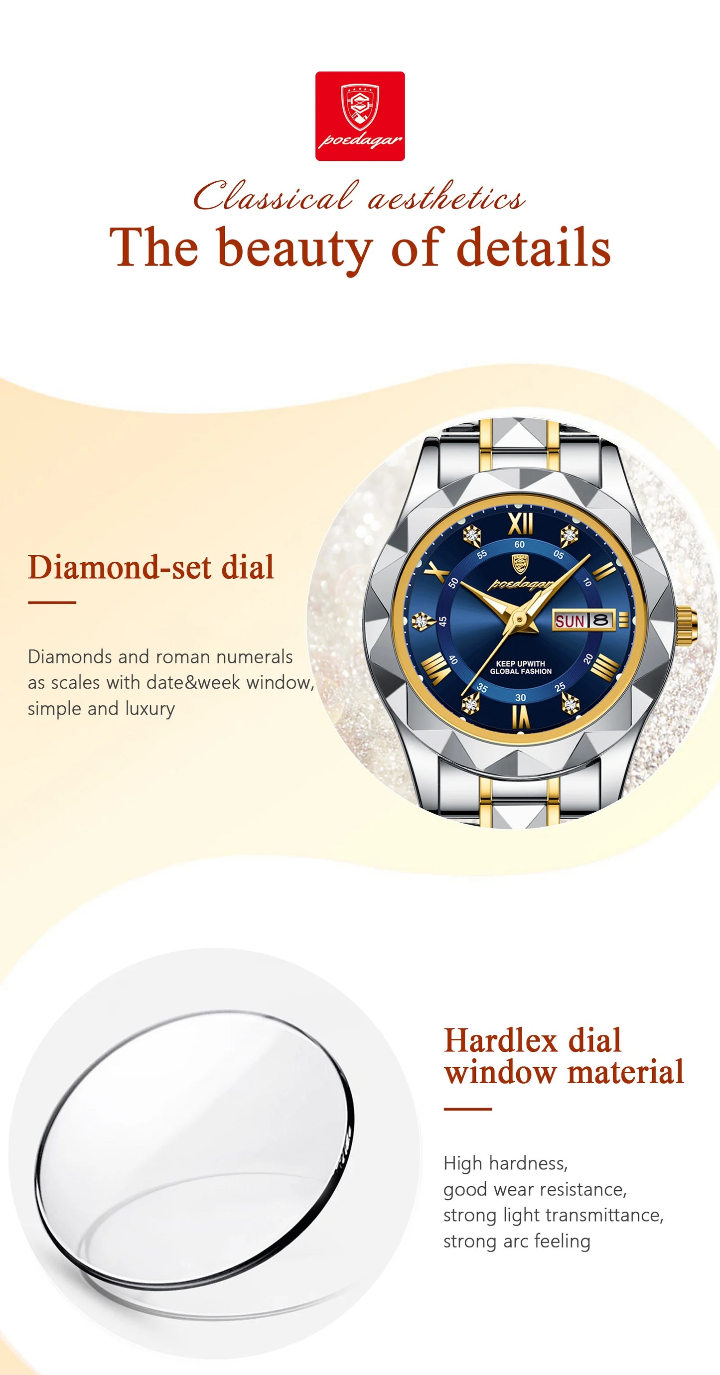 POEDAGAR Top Luxury Watches For Women Stainless Steel Week Date Woman Wristwatch Luminous Waterproof Fashion Quartz Ladies Watch