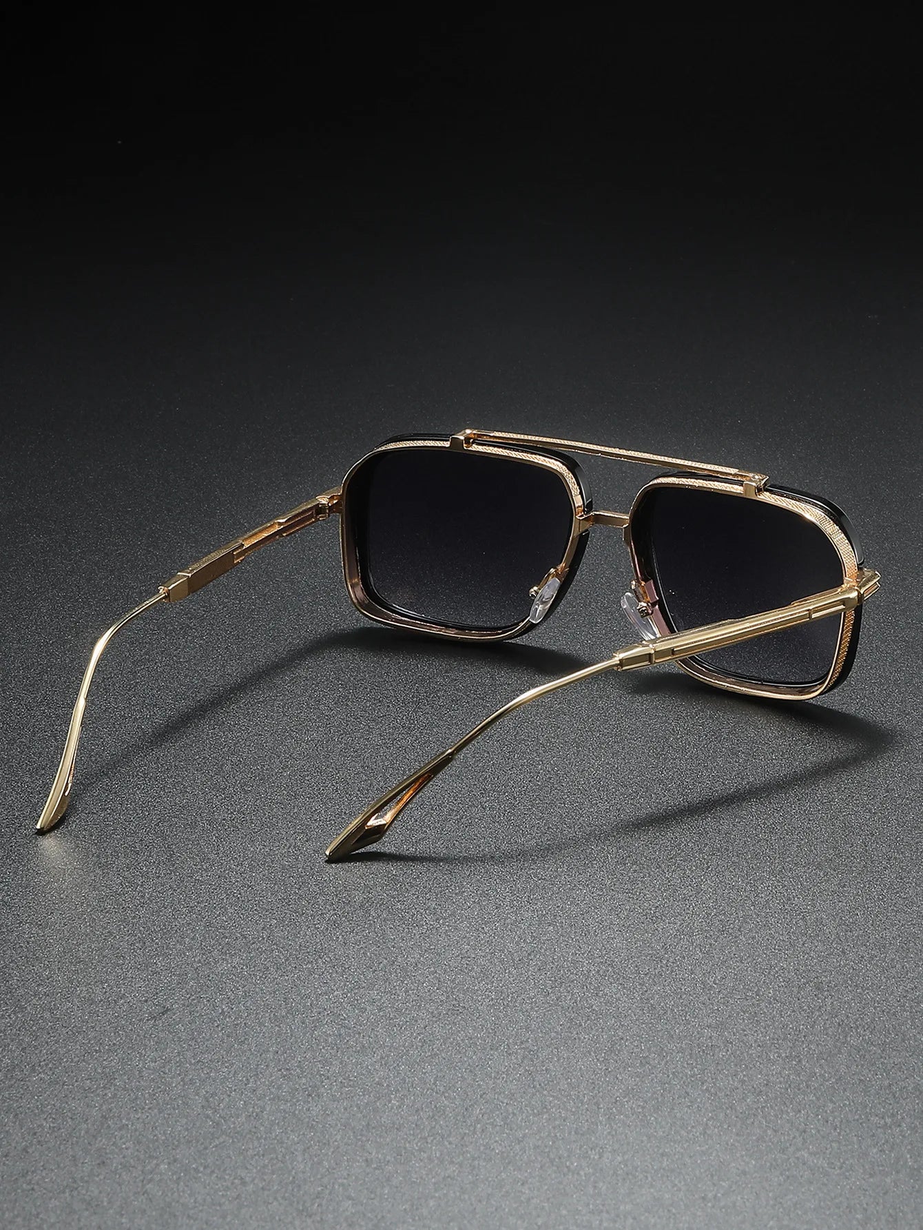 Large Square Sunglasses Men Steampunk Style Metal Pilot Sun Glasses Luxury Designer Brand Eyewear Fashion Shades Double Beam