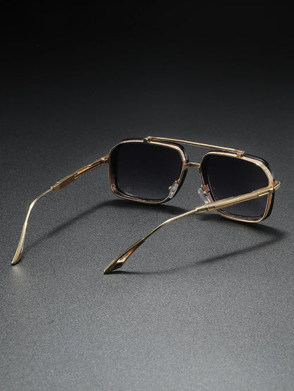 Large Square Sunglasses Men Steampunk Style Metal Pilot Sun Glasses Luxury Designer Brand Eyewear Fashion Shades Double Beam