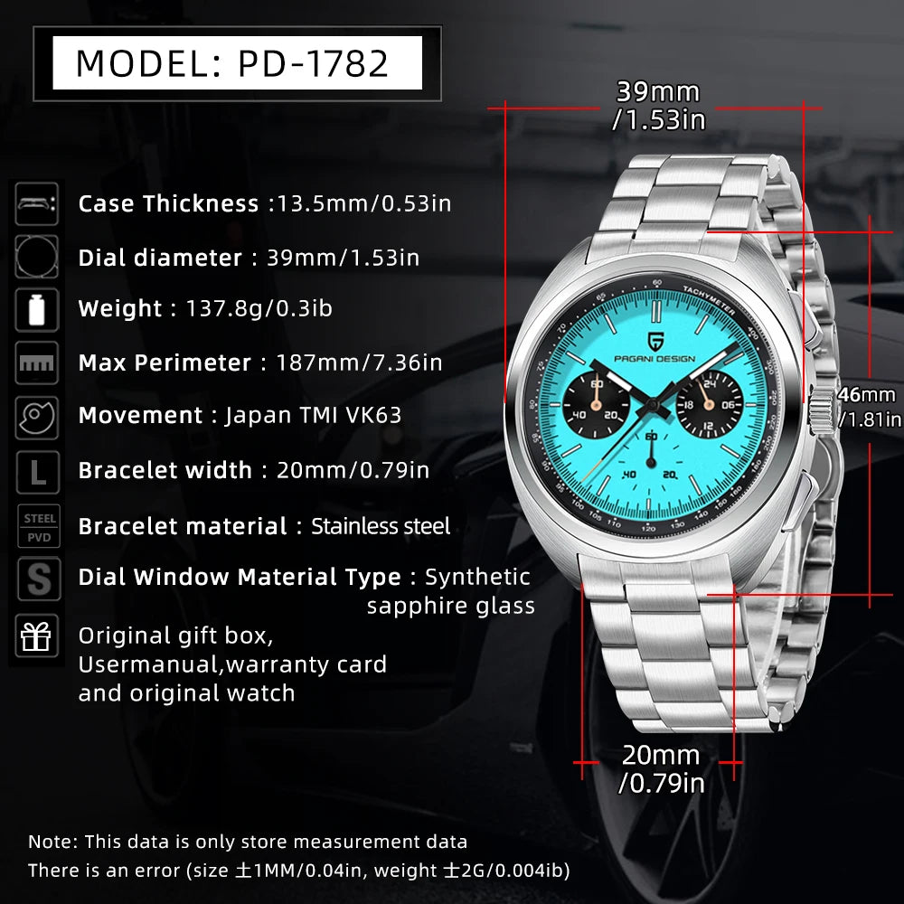 Pagani Design 2026 Fashion Men's Quartz Watch Top Brand Luxury Sapphire VK63 Men's Chronograph All-Steel Diving Relógios Masculino