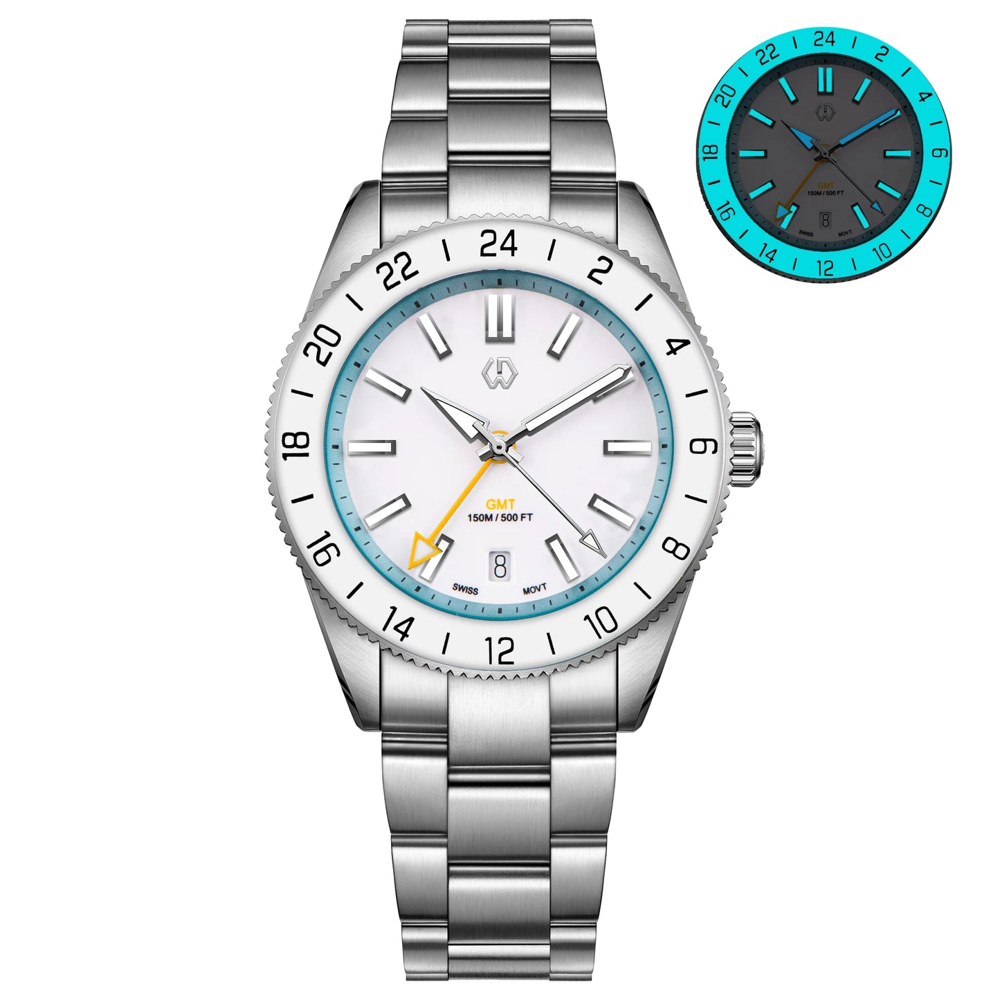 WSD9025 New Men's Automatic Watch Quartz Swiss Movement BGW9 Luminous Bezel 4-Pin GMT 150 Meters Waterproof Diving