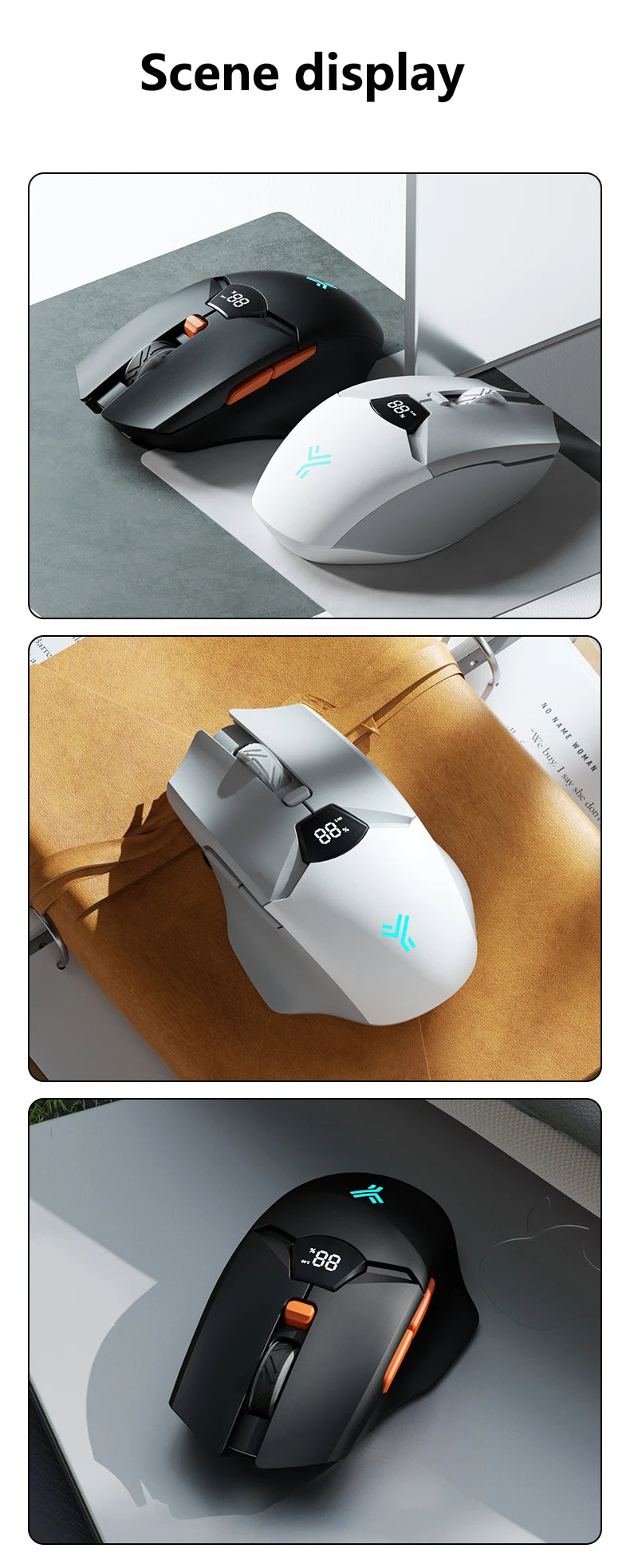 Rato Gaming Sem Fios Warvank SX01 com Ecrã Inteligente, Ajuste DPI de 6 Velocidades, Bateria Recarregável de 600mAh e Bluetooth Silencioso para Escritório