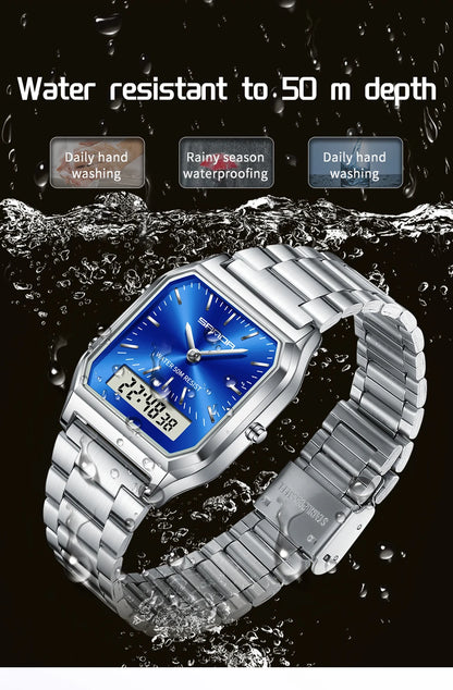 SANDA 747 Men’s & Women’s Luxury Digital Sports Watch  Stainless Steel, LED Dual Display & Waterproof